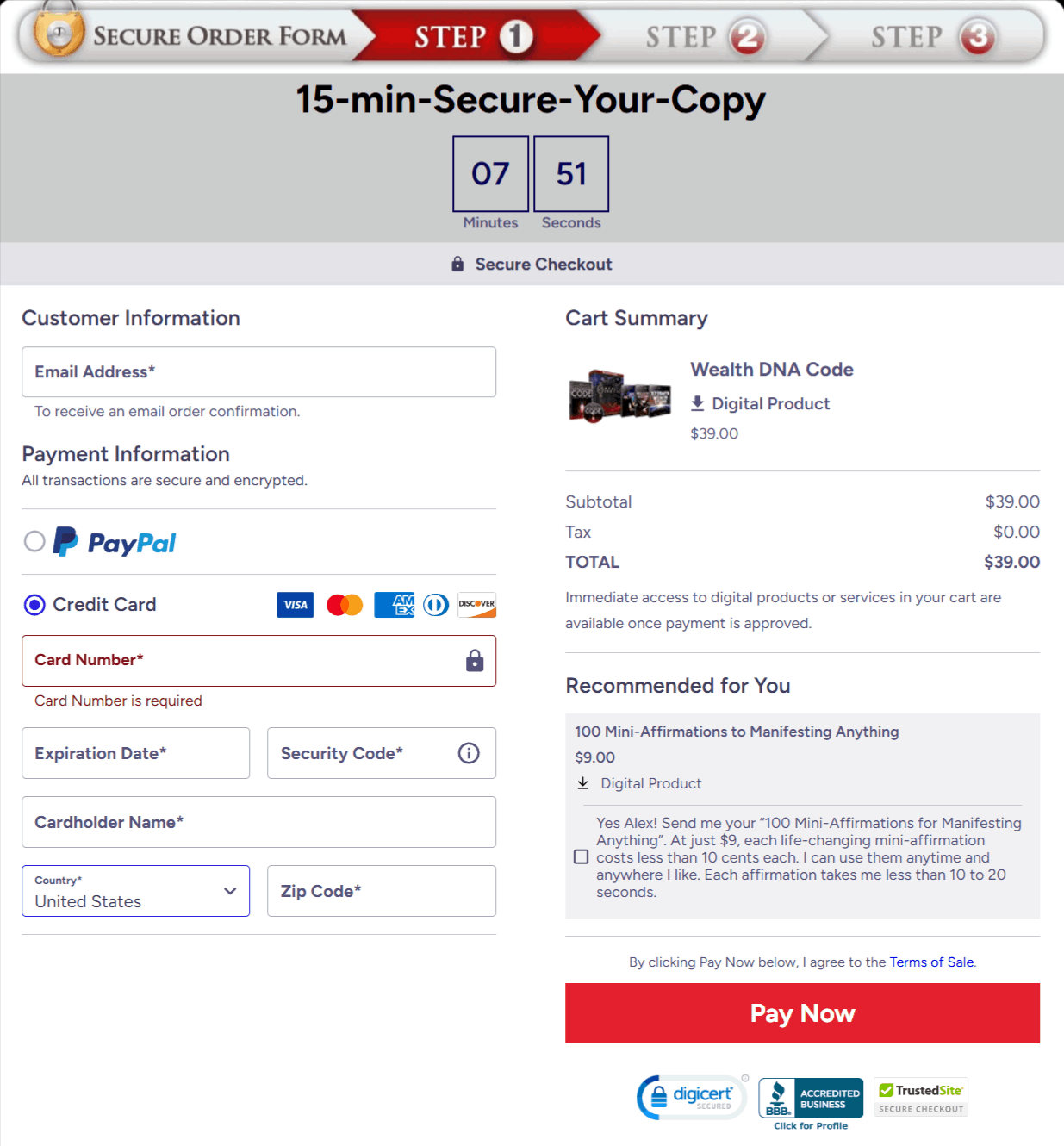 Wealth DNA Code Checkout Page